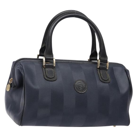 FENDI Pecan Canvas Hand Bag Navy Gold - Picture 1 of 13